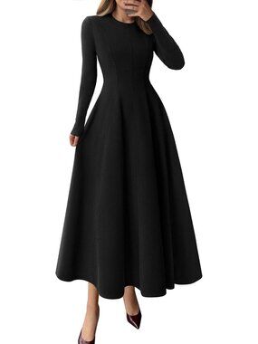 Elegant Midi Cocktail Dress for Women | Long Sleeve A-Line Fall Fashion